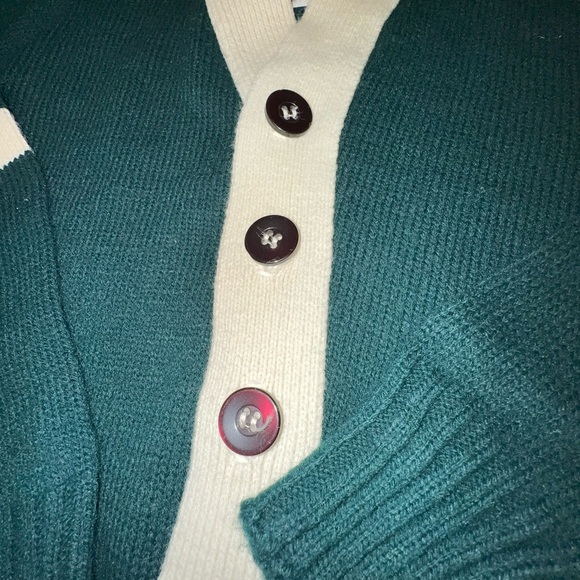 Vintage Kids Harveeshire Varsity Style Cardigan Sweater 4T 5T Green White Retro - Picture 2 of 7